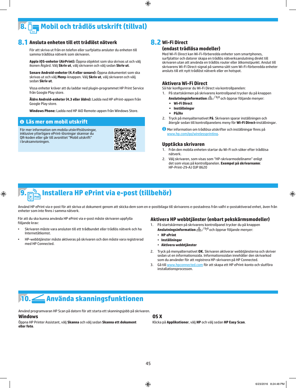 Använda skanningsfunktionen, Läs mer om mobil utskrift | HP LaserJet Pro MFP M227fdw User Manual | Page 45 / 48
