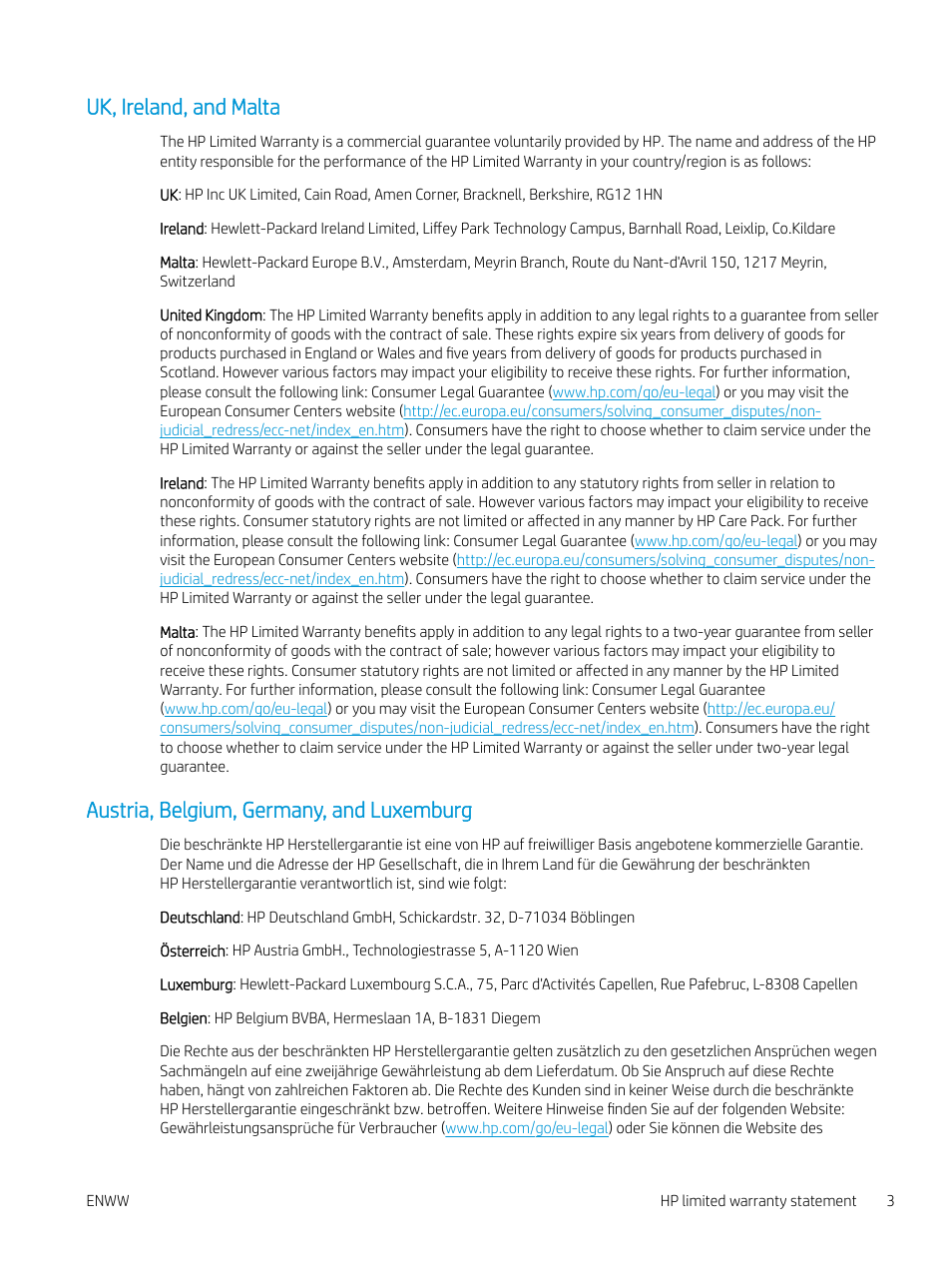 Uk, ireland, and malta, Austria, belgium, germany, and luxemburg | HP LaserJet Pro MFP M227fdw User Manual | Page 11 / 60