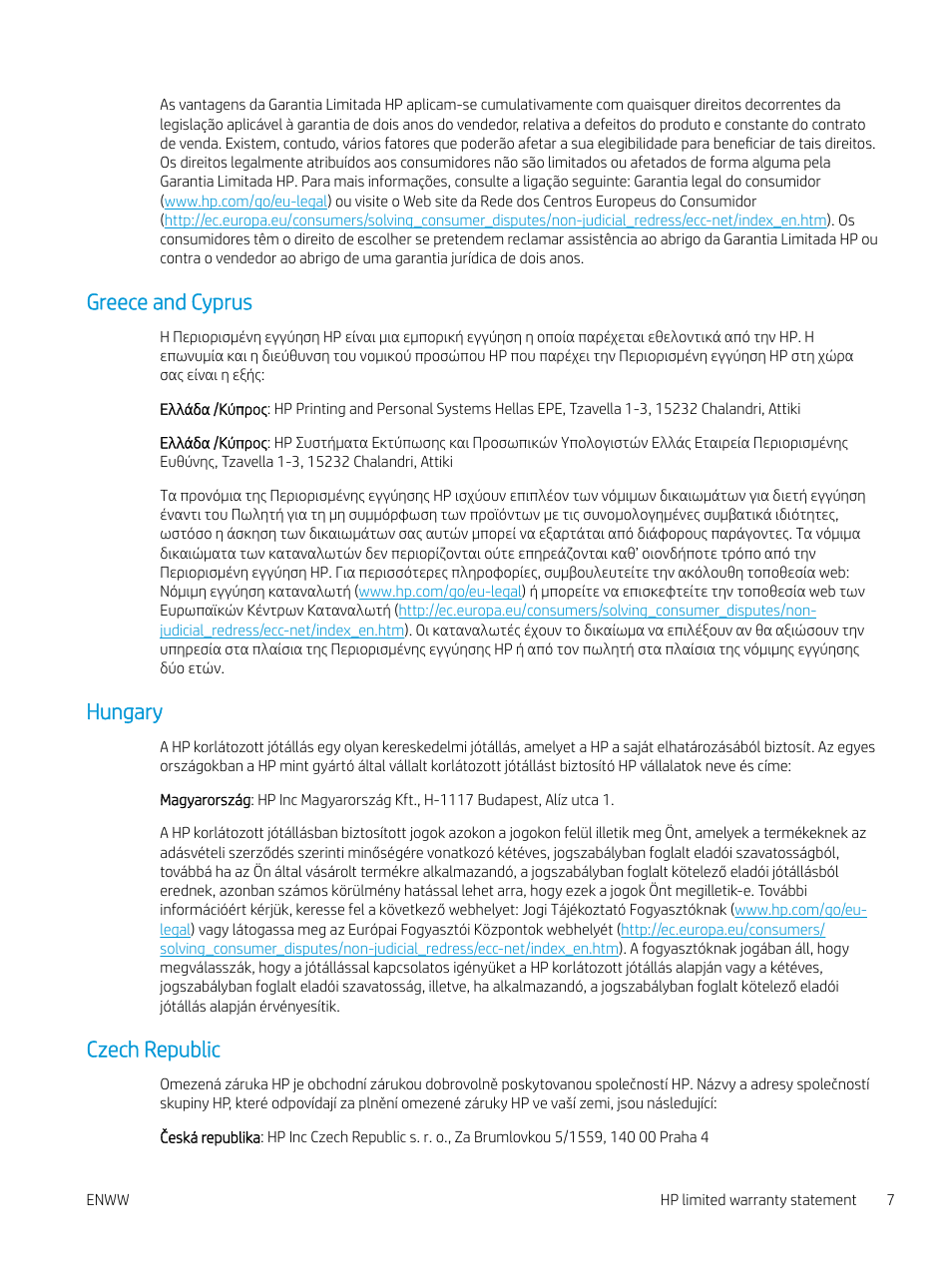 Greece and cyprus, Hungary, Czech republic | Greece and cyprus hungary czech republic | HP LaserJet Pro MFP M227fdw User Manual | Page 15 / 60