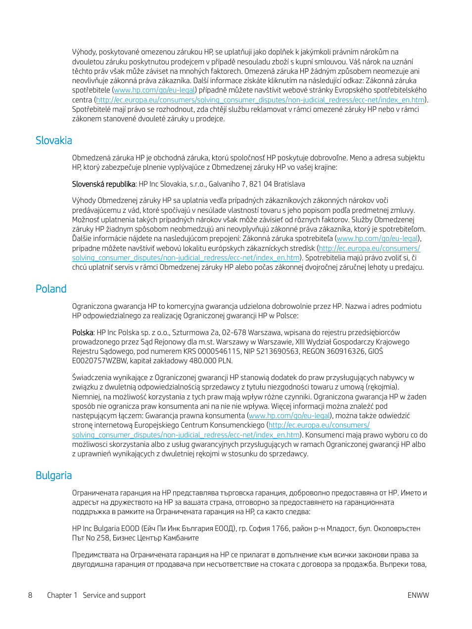 Slovakia, Poland, Bulgaria | Slovakia poland bulgaria | HP LaserJet Pro MFP M227fdw User Manual | Page 16 / 60