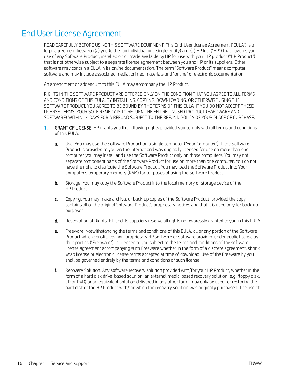 End user license agreement | HP LaserJet Pro MFP M227fdw User Manual | Page 24 / 60