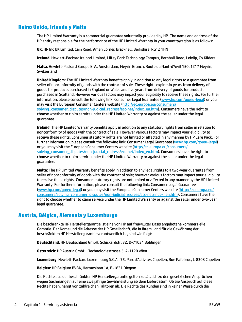 Reino unido, irlanda y malta, Austria, bélgica, alemania y luxemburgo | HP LaserJet Pro MFP M227fdw User Manual | Page 12 / 58