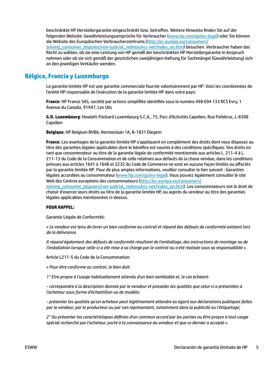 Bélgica, francia y luxemburgo | HP LaserJet Pro MFP M227fdw User Manual | Page 13 / 58