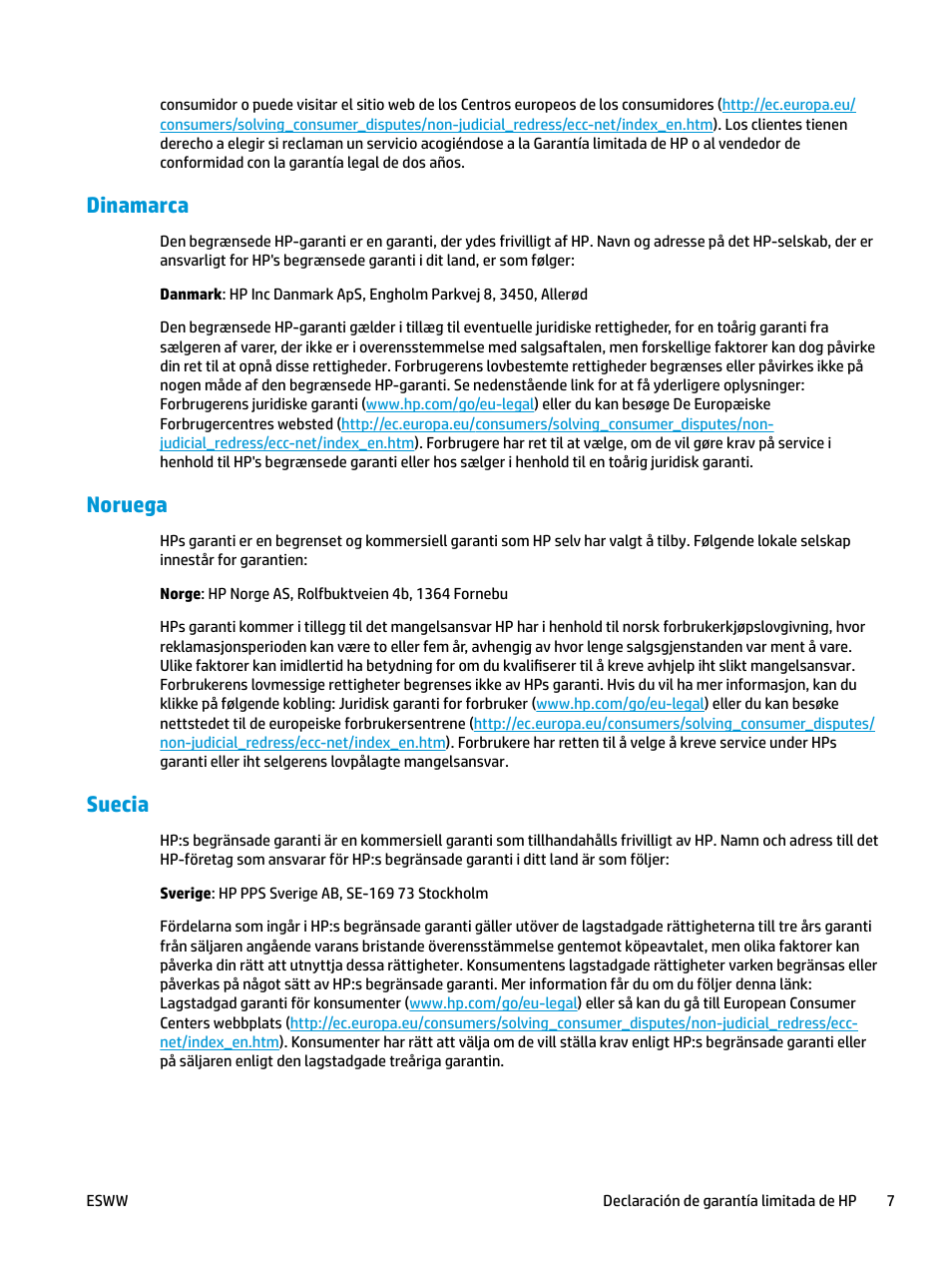 Dinamarca, Noruega, Suecia | Dinamarca noruega suecia | HP LaserJet Pro MFP M227fdw User Manual | Page 15 / 58