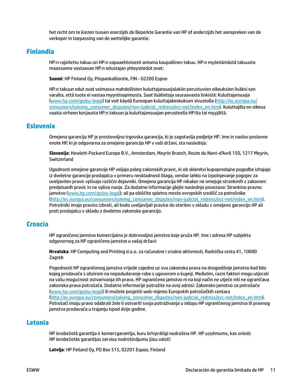Finlandia, Eslovenia, Croacia | Letonia, Finlandia eslovenia croacia letonia | HP LaserJet Pro MFP M227fdw User Manual | Page 19 / 58