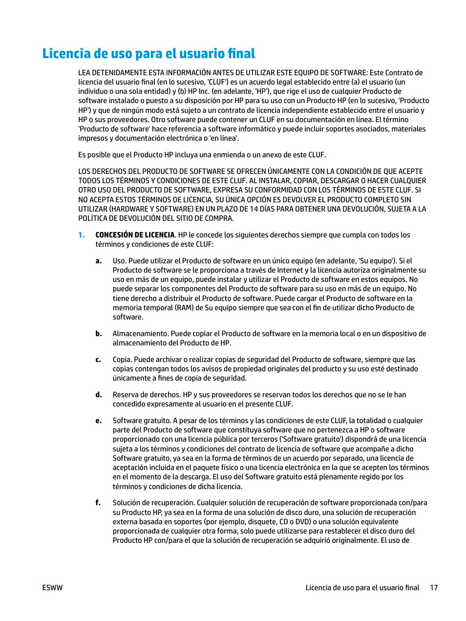 Licencia de uso para el usuario final | HP LaserJet Pro MFP M227fdw User Manual | Page 25 / 58
