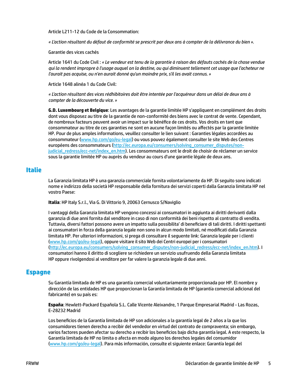 Italie, Espagne, Italie espagne | HP LaserJet Pro MFP M227fdw User Manual | Page 13 / 60