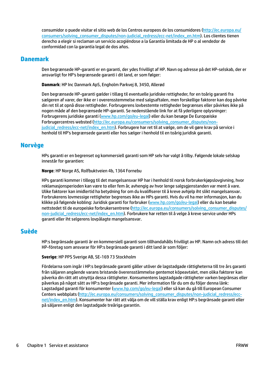 Danemark, Norvège, Suède | Danemark norvège suède | HP LaserJet Pro MFP M227fdw User Manual | Page 14 / 60