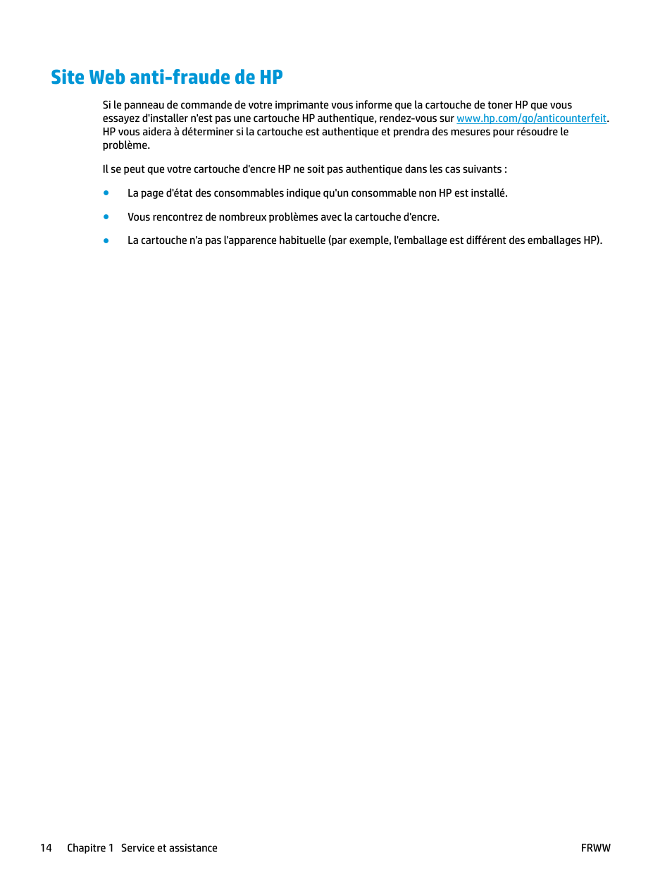 Site web anti-fraude de hp | HP LaserJet Pro MFP M227fdw User Manual | Page 22 / 60