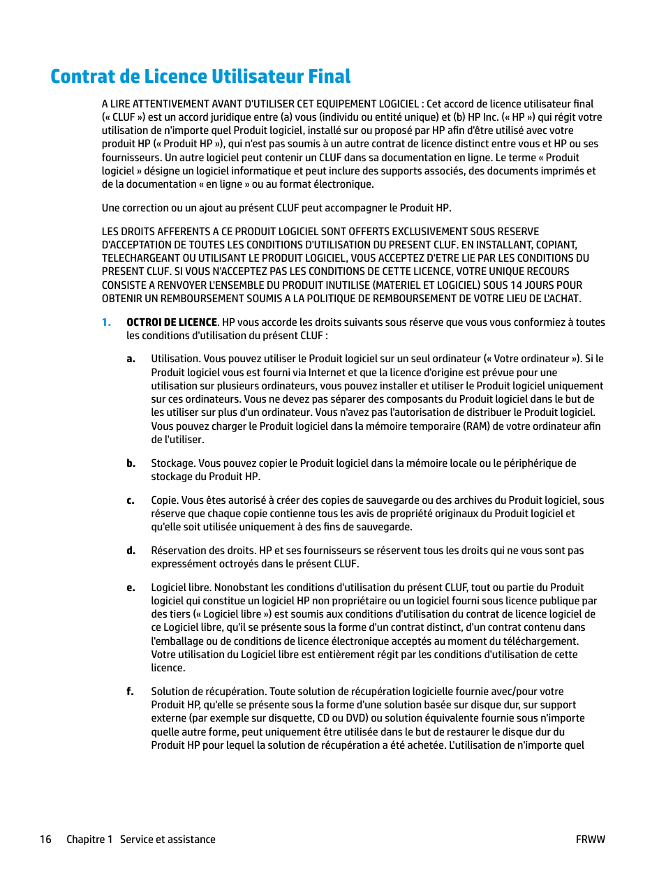 Contrat de licence utilisateur final | HP LaserJet Pro MFP M227fdw User Manual | Page 24 / 60