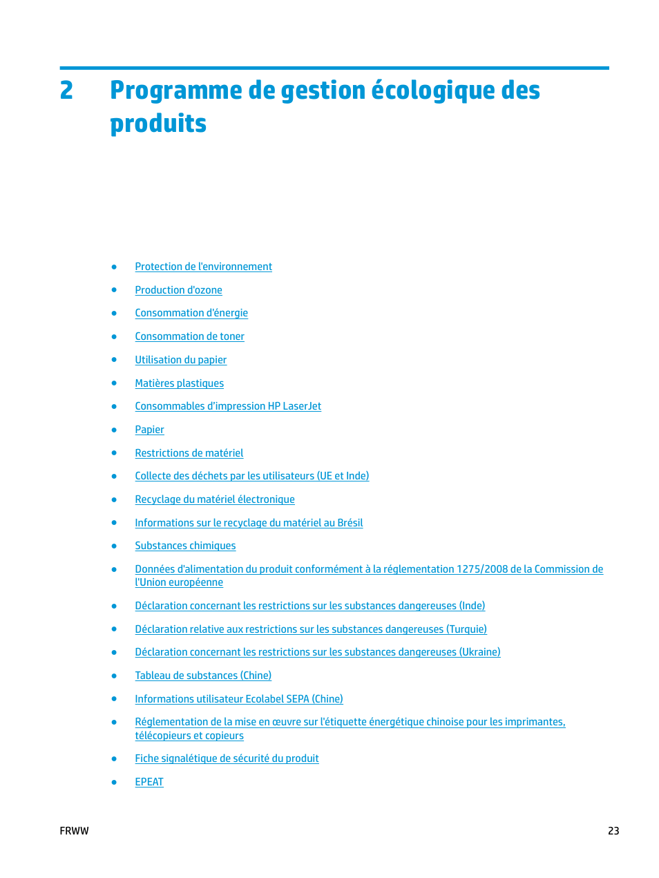 Programme de gestion écologique des produits, 2 programme de gestion écologique des produits, 2programme de gestion écologique des produits | HP LaserJet Pro MFP M227fdw User Manual | Page 31 / 60