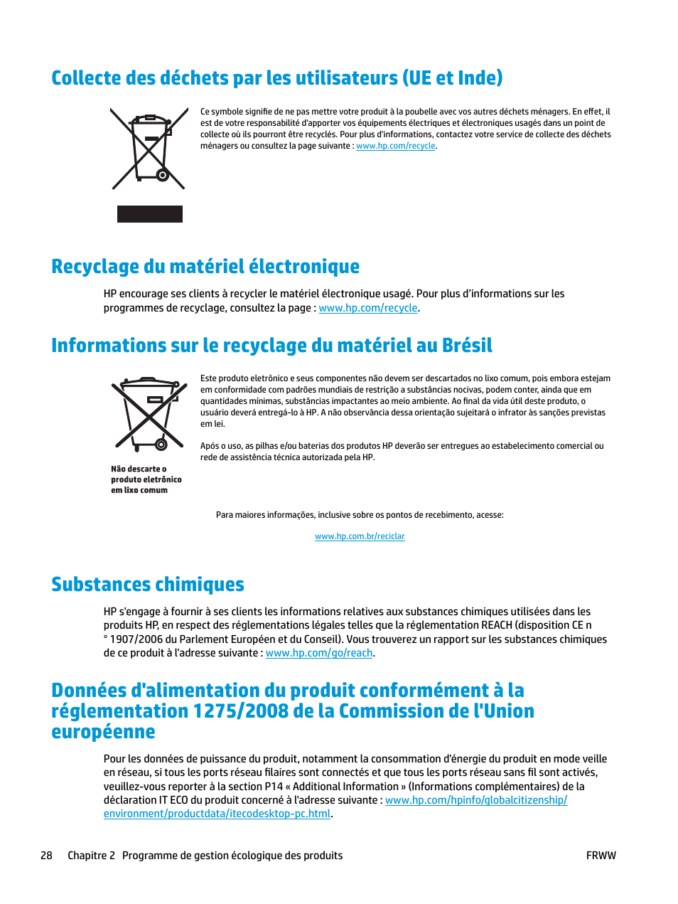 Recyclage du matériel électronique, Substances chimiques, L'union européenne | HP LaserJet Pro MFP M227fdw User Manual | Page 36 / 60