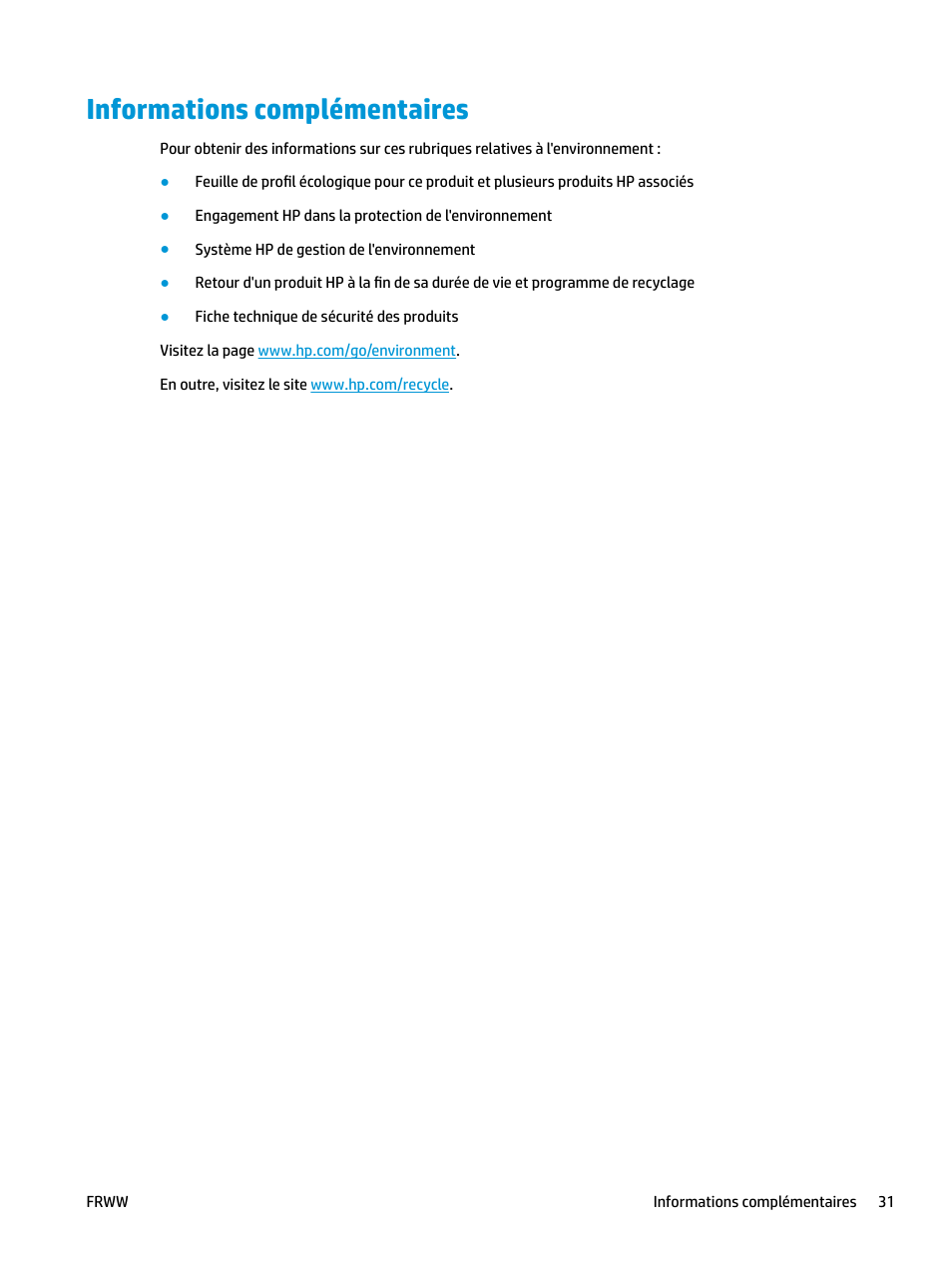 Informations complémentaires | HP LaserJet Pro MFP M227fdw User Manual | Page 39 / 60