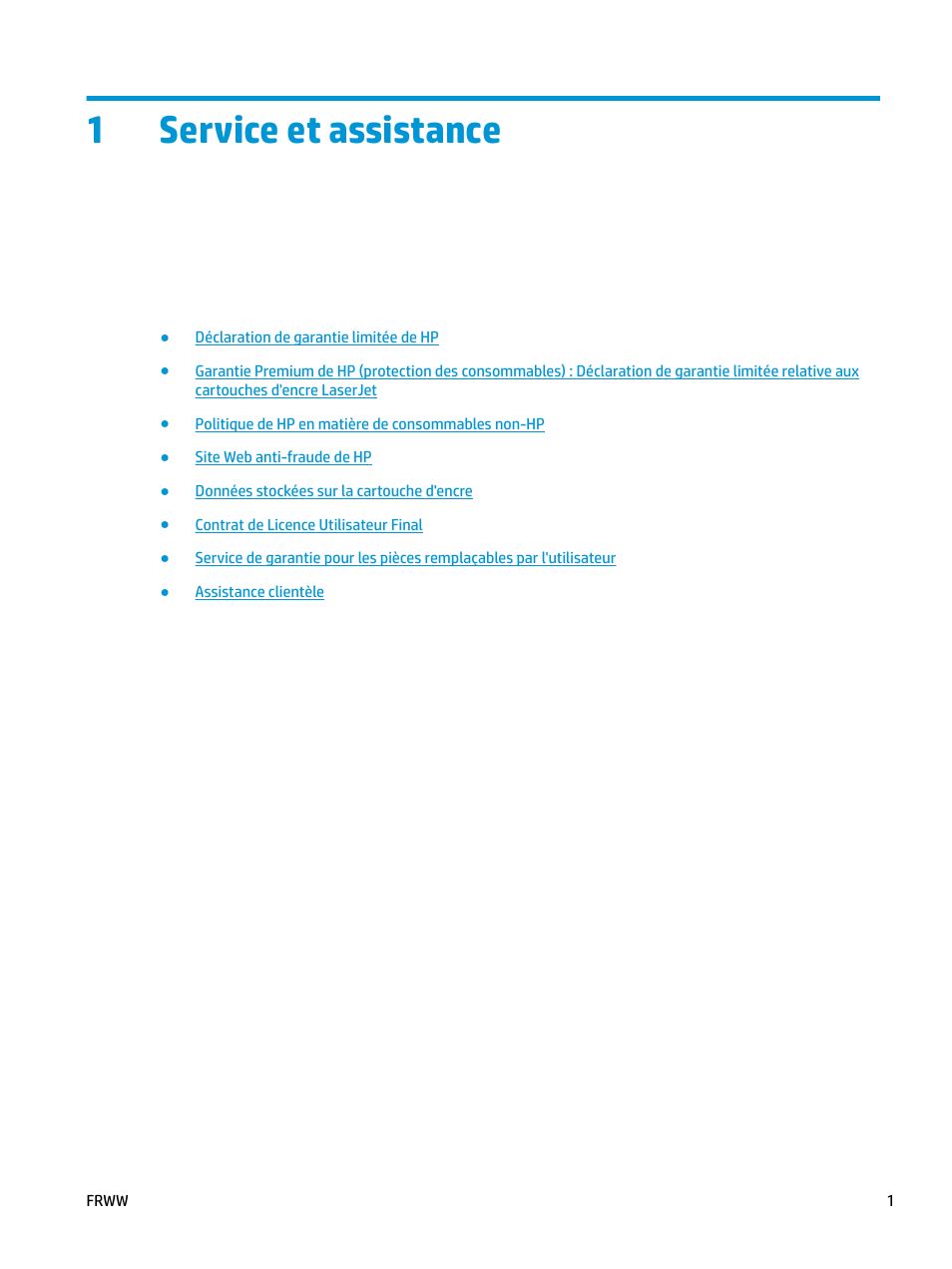 Service et assistance, 1 service et assistance, 1service et assistance | HP LaserJet Pro MFP M227fdw User Manual | Page 9 / 60