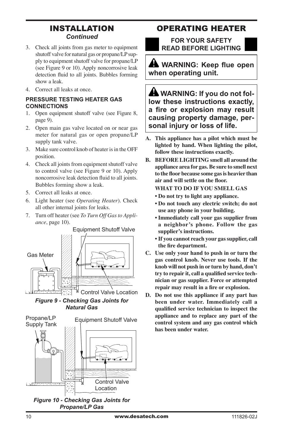 Operating heater, Installation | Design Dynamics VTD-18N-PDG User Manual | Page 10 / 24