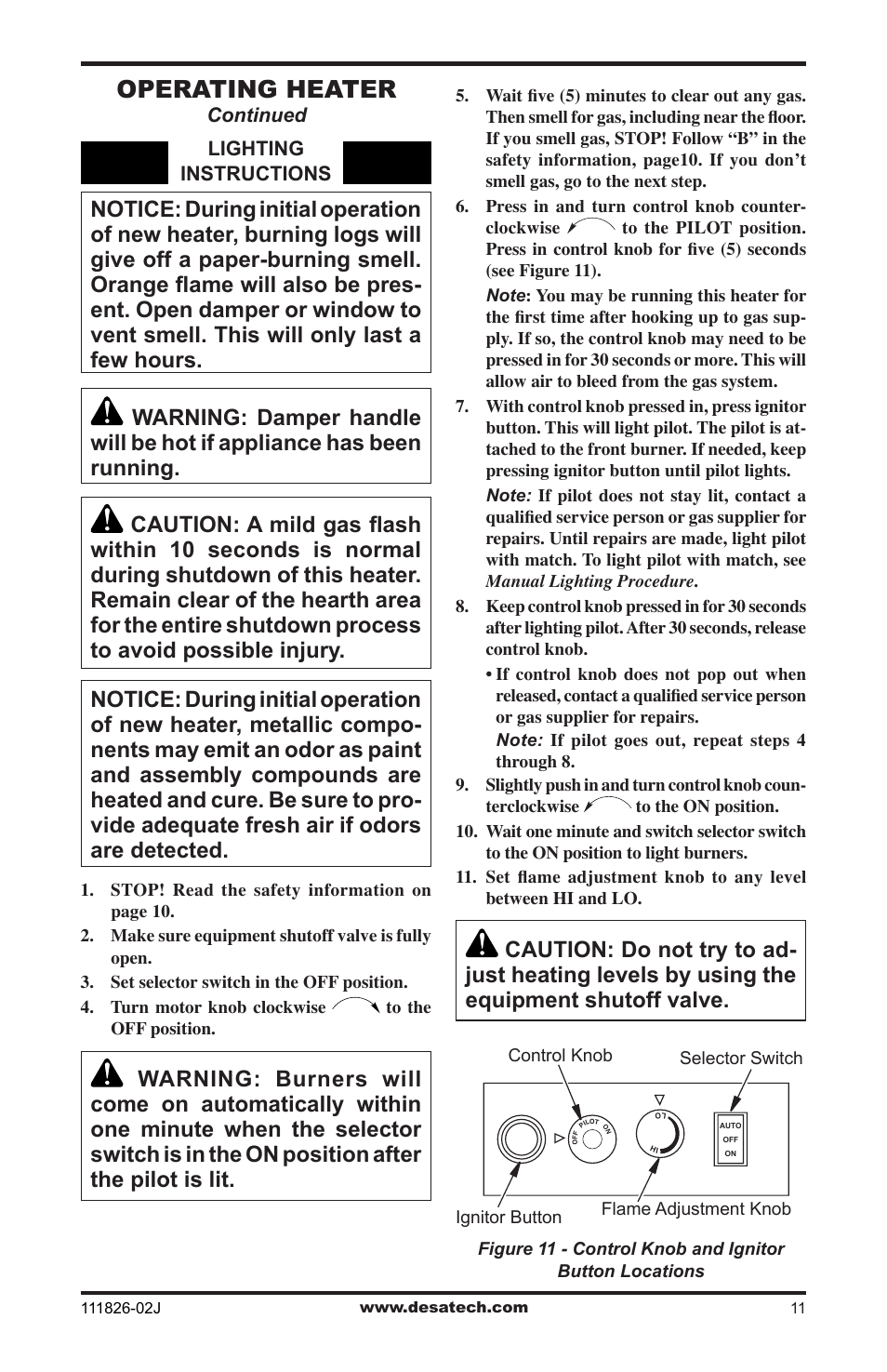 Operating heater | Design Dynamics VTD-18N-PDG User Manual | Page 11 / 24