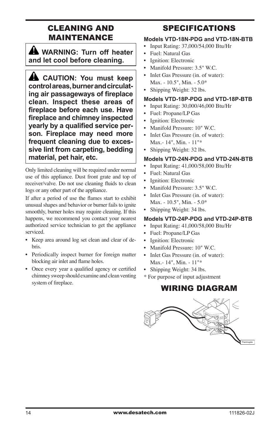 Cleaning and maintenance, Specifications, Wiring diagram | Design Dynamics VTD-18N-PDG User Manual | Page 14 / 24