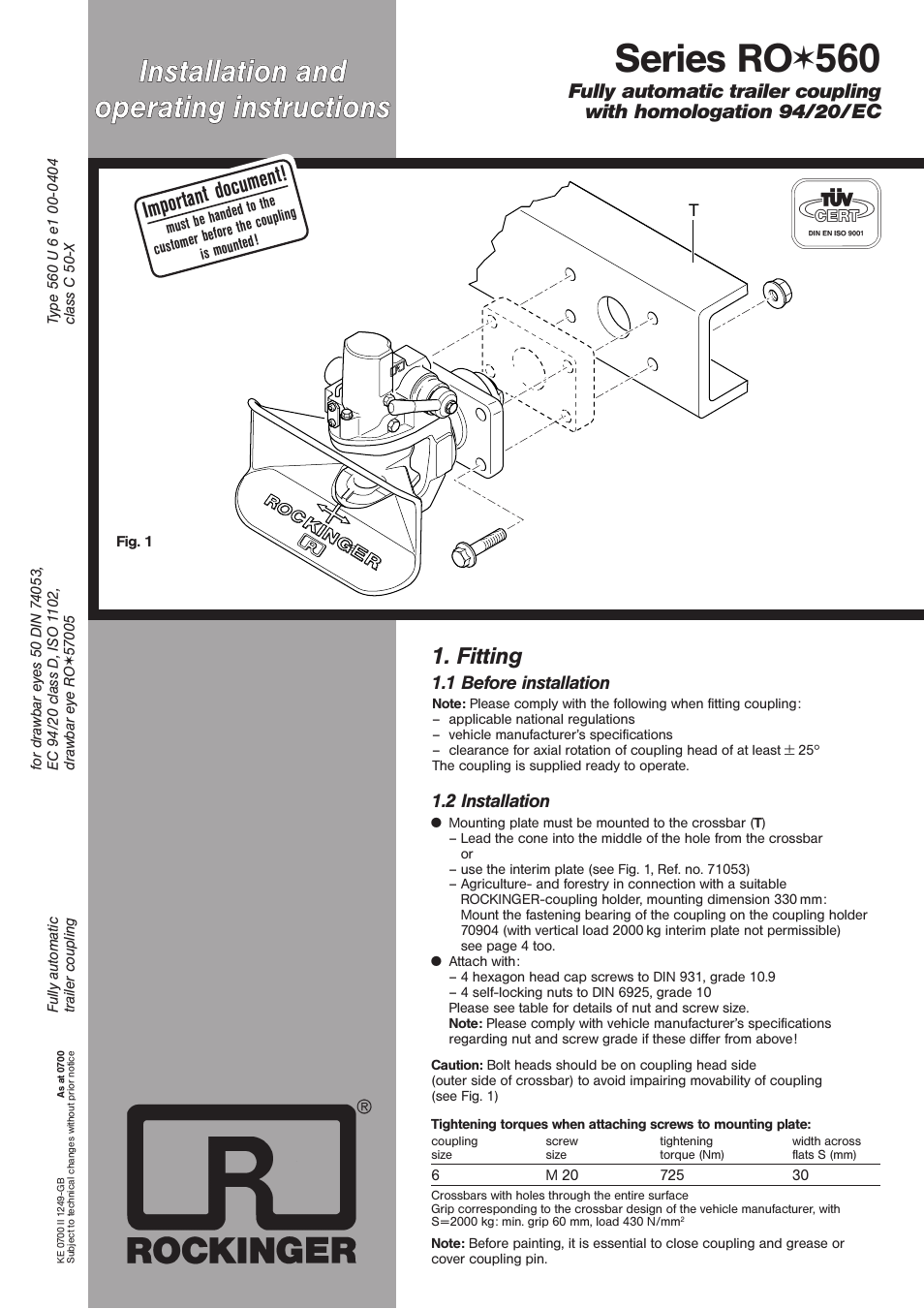 ROCKINGER RO 560 User Manual | 4 pages