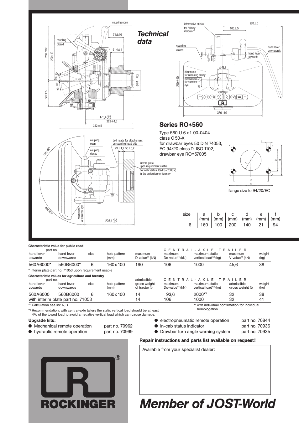 Member of jost-world, Technical data, Series ro | ROCKINGER RO 560 User Manual | Page 4 / 4