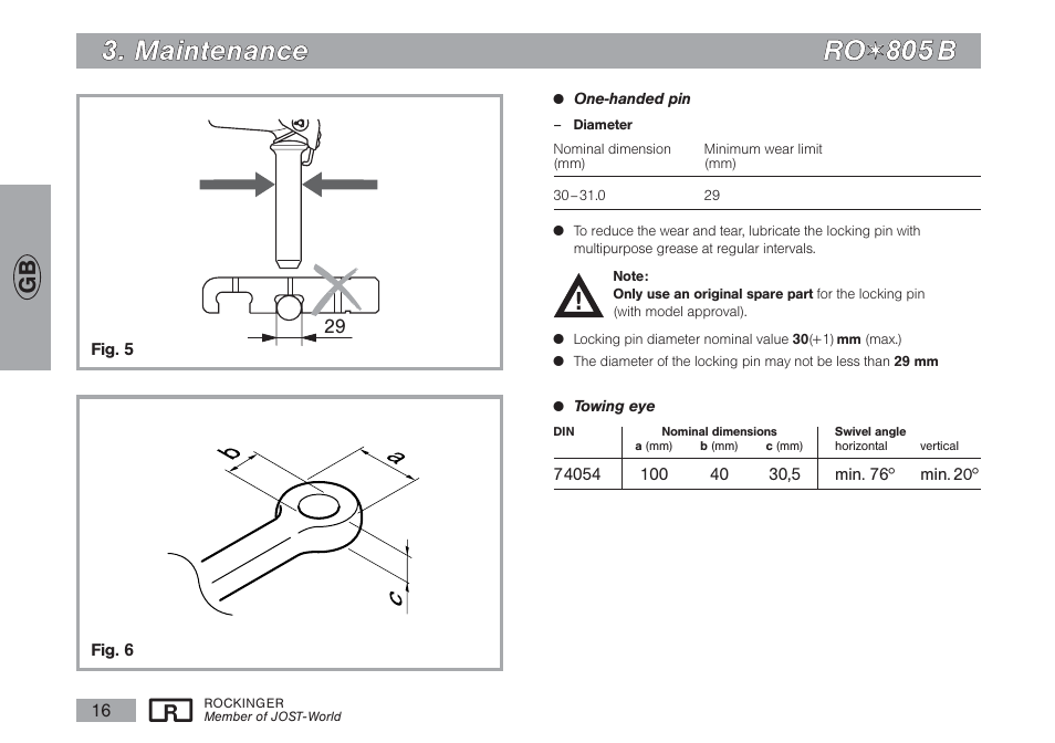 M ma aiin ntte en na an nc ce e r ro o | ROCKINGER RO 805 B User Manual | Page 15 / 25