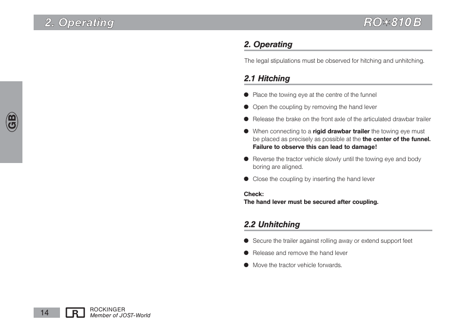 Rro o, O op pe erra attiin ng g | ROCKINGER RO 810 B User Manual | Page 5 / 10