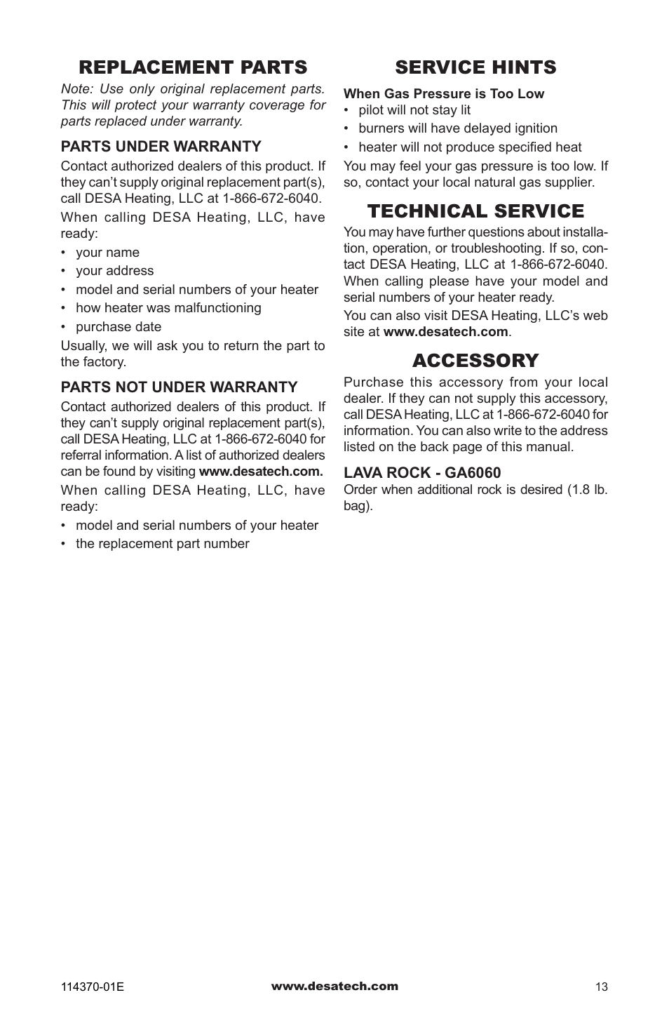 Replacement parts, Service hints, Technical service | Accessory | Design Dynamics VTD-24N-JHB User Manual | Page 13 / 16