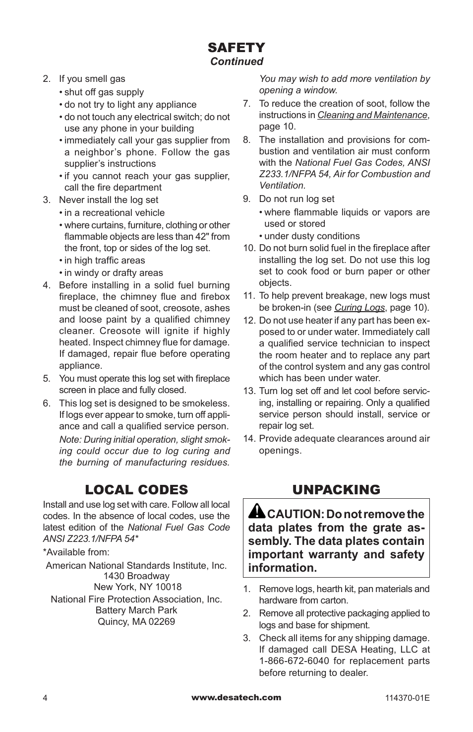 Local codes, Unpacking, Safety | Design Dynamics VTD-24N-JHB User Manual | Page 4 / 16