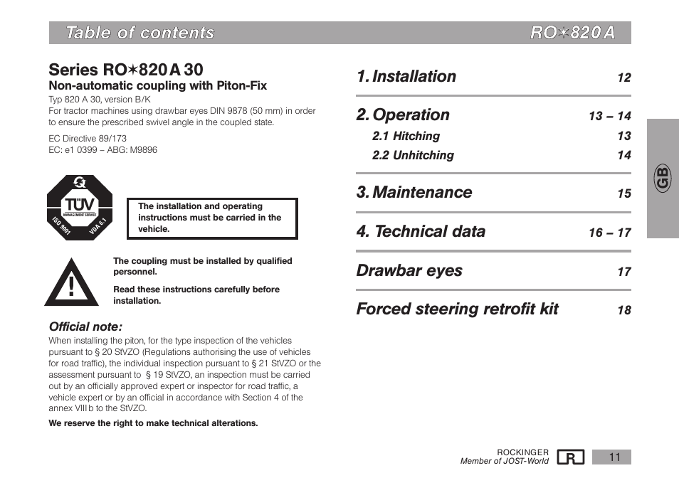 Tta ab blle e o off c co on ntte en ntts s r ro o | ROCKINGER RO 820 A30 User Manual | Page 2 / 10