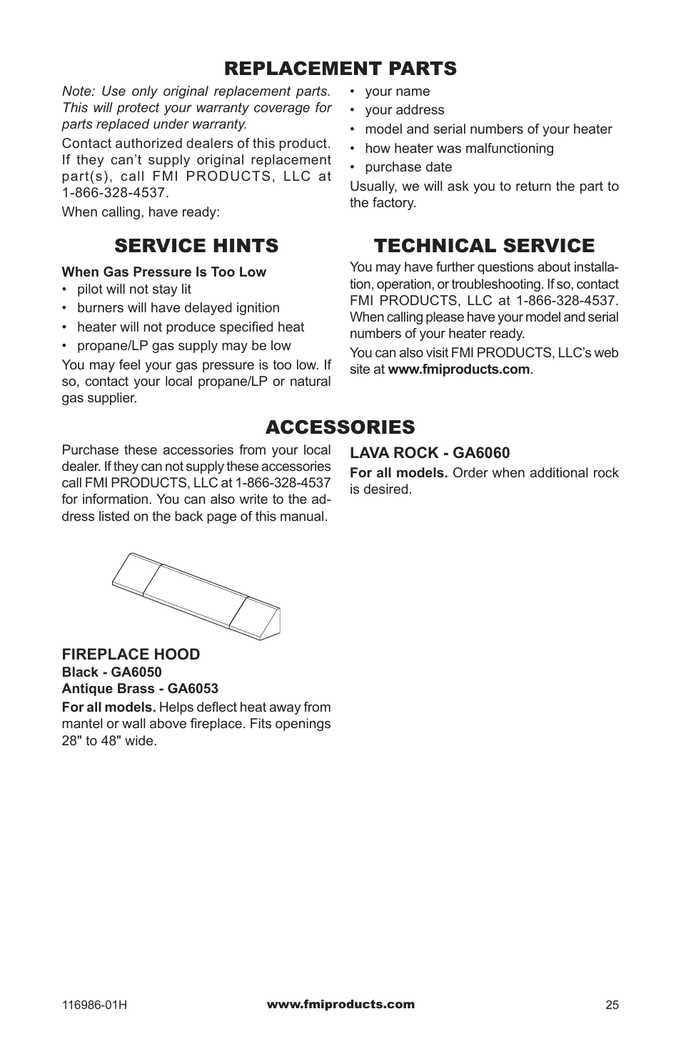 Replacement parts, Service hints, Technical service | Accessories | Design Dynamics PFS VF-18P-MHD User Manual | Page 25 / 28