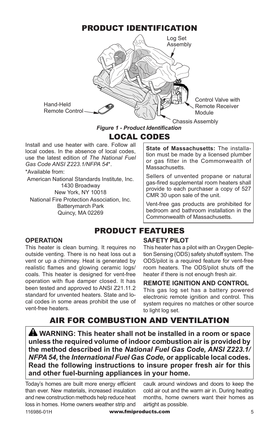 Product identification, Local codes, Product features | Air for combustion and ventilation | Design Dynamics PFS VF-18P-MHD User Manual | Page 5 / 28