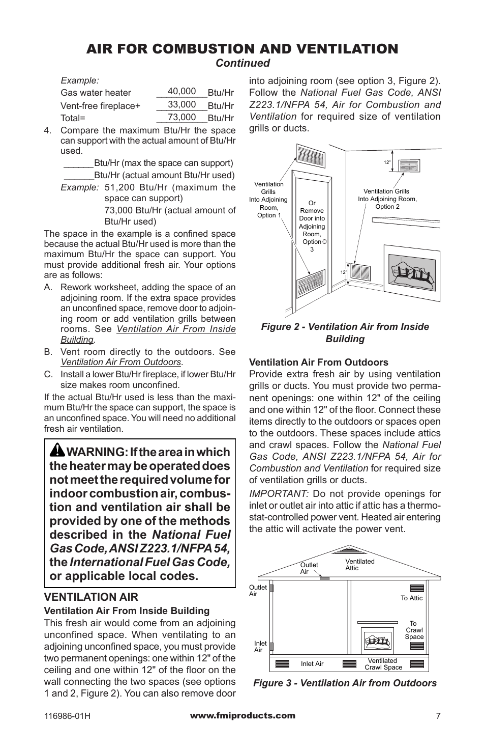 Air for combustion and ventilation, Continued, Ventilation air | Design Dynamics PFS VF-18P-MHD User Manual | Page 7 / 28