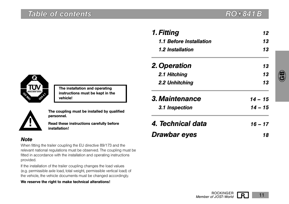 Tta ab blle e o off c co on ntte en ntts s r ro o | ROCKINGER RO 841 B User Manual | Page 2 / 10