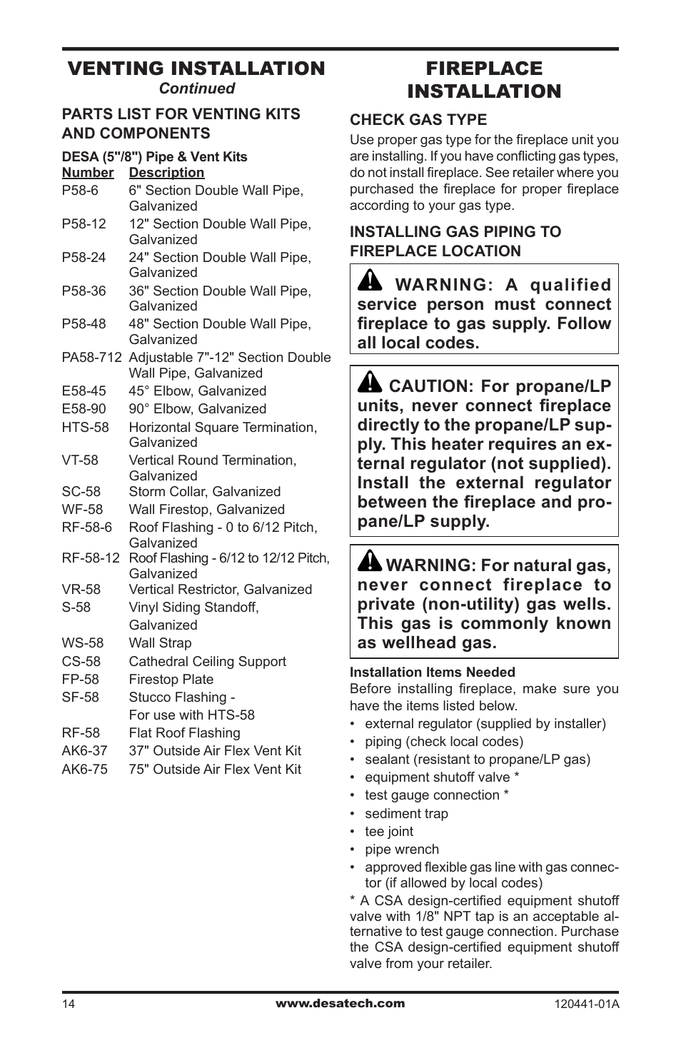 Fireplace installation, Venting installation | Design Dynamics DVF-36S-N User Manual | Page 14 / 36