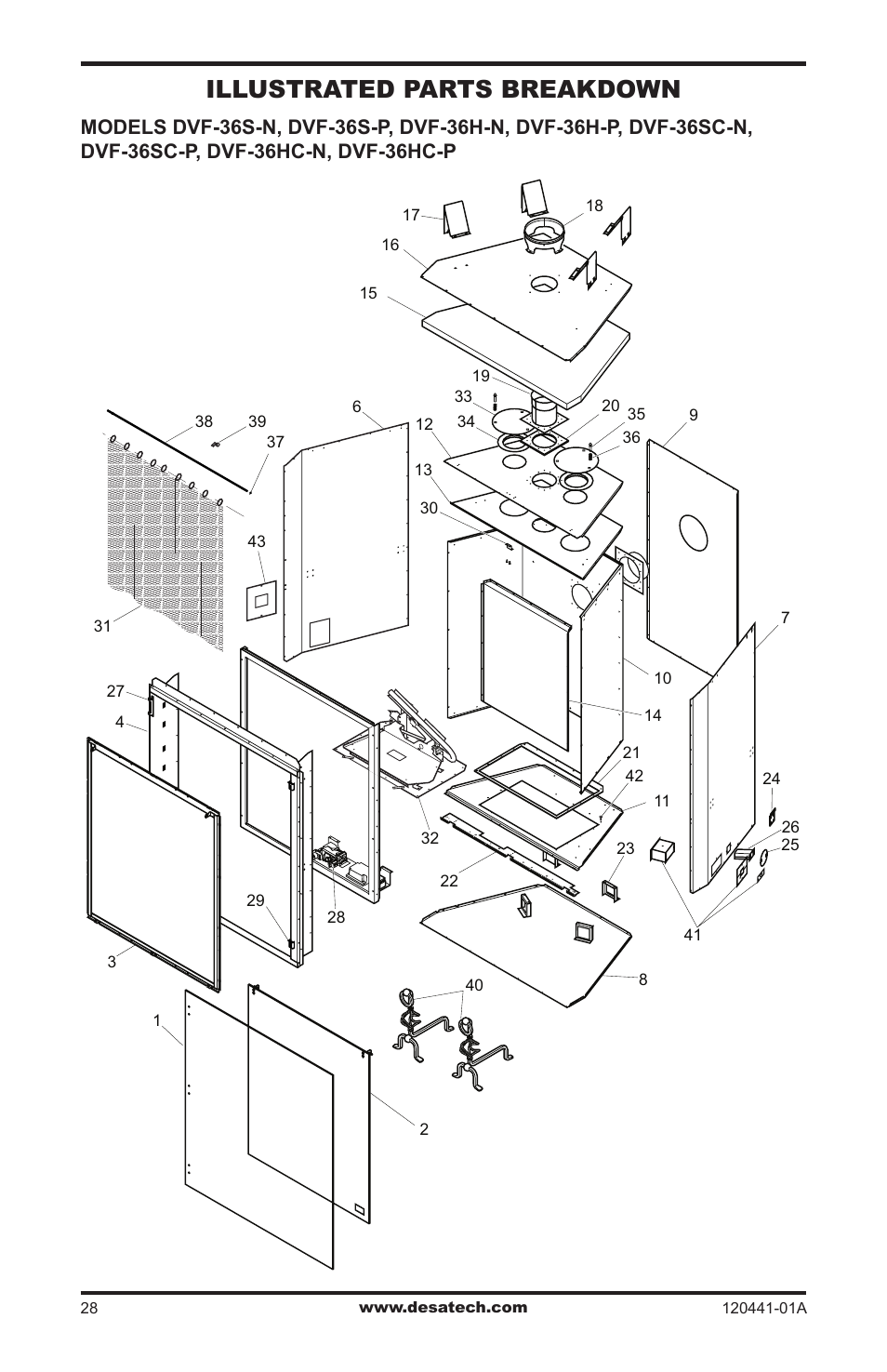 Illustrated parts breakdown and parts list, Illustrated parts breakdown | Design Dynamics DVF-36S-N User Manual | Page 28 / 36