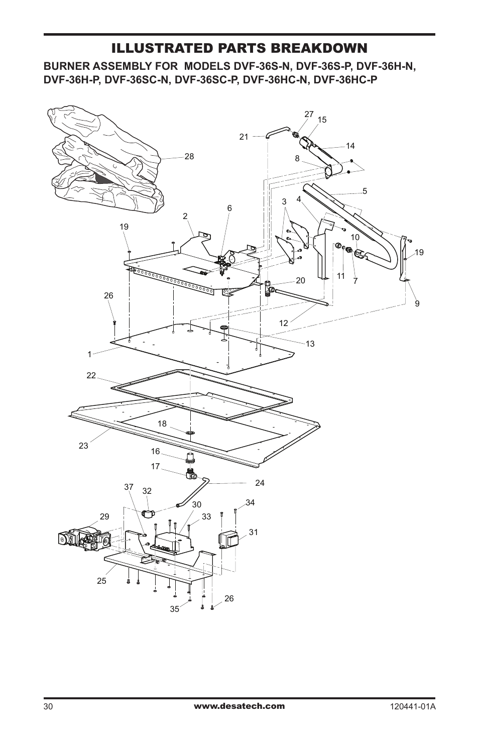 Illustrated parts breakdown | Design Dynamics DVF-36S-N User Manual | Page 30 / 36