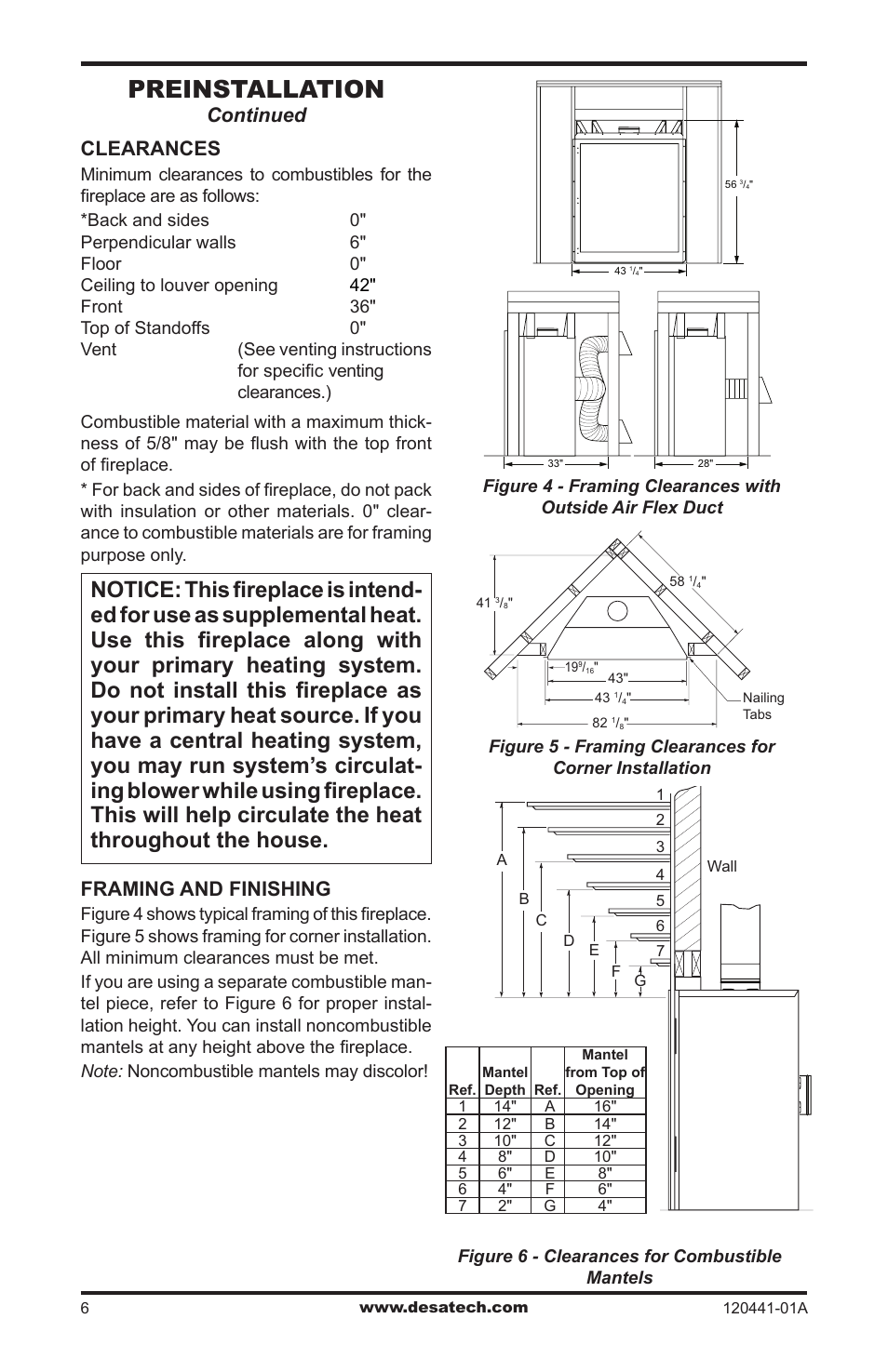 Preinstallation, Clearances, Framing and finishing | Continued | Design Dynamics DVF-36S-N User Manual | Page 6 / 36