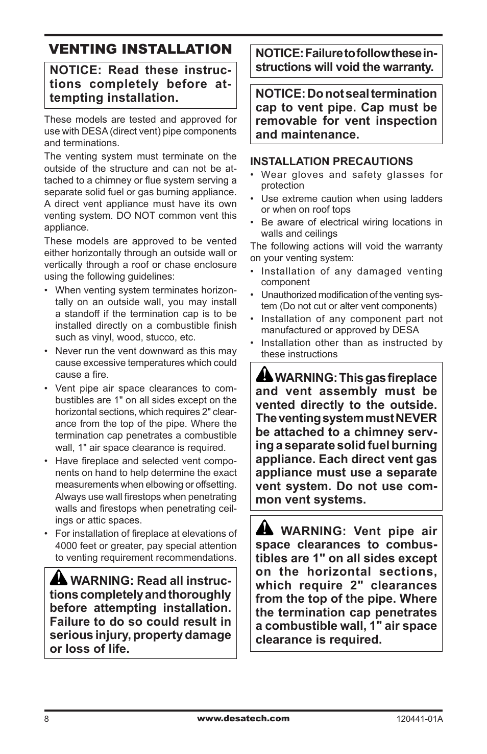 Venting installation | Design Dynamics DVF-36S-N User Manual | Page 8 / 36