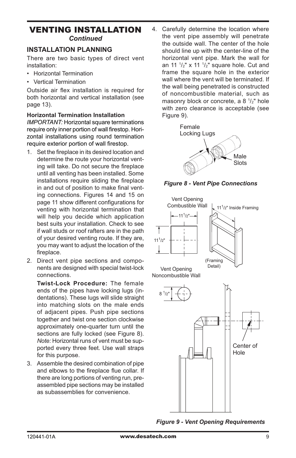 Venting installation, Installation planning, Continued | Design Dynamics DVF-36S-N User Manual | Page 9 / 36