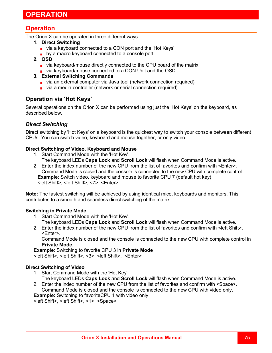 Operation | Rose Electronics Orion X-series User Manual | Page 83 / 120