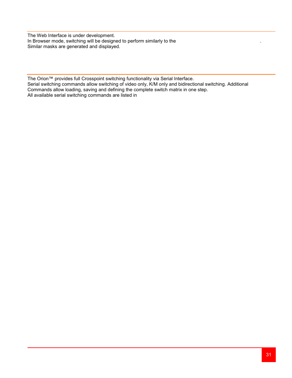 Switching using a browser / web interface, Switching using a serial interface | Rose Electronics Orion User Manual | Page 37 / 60
