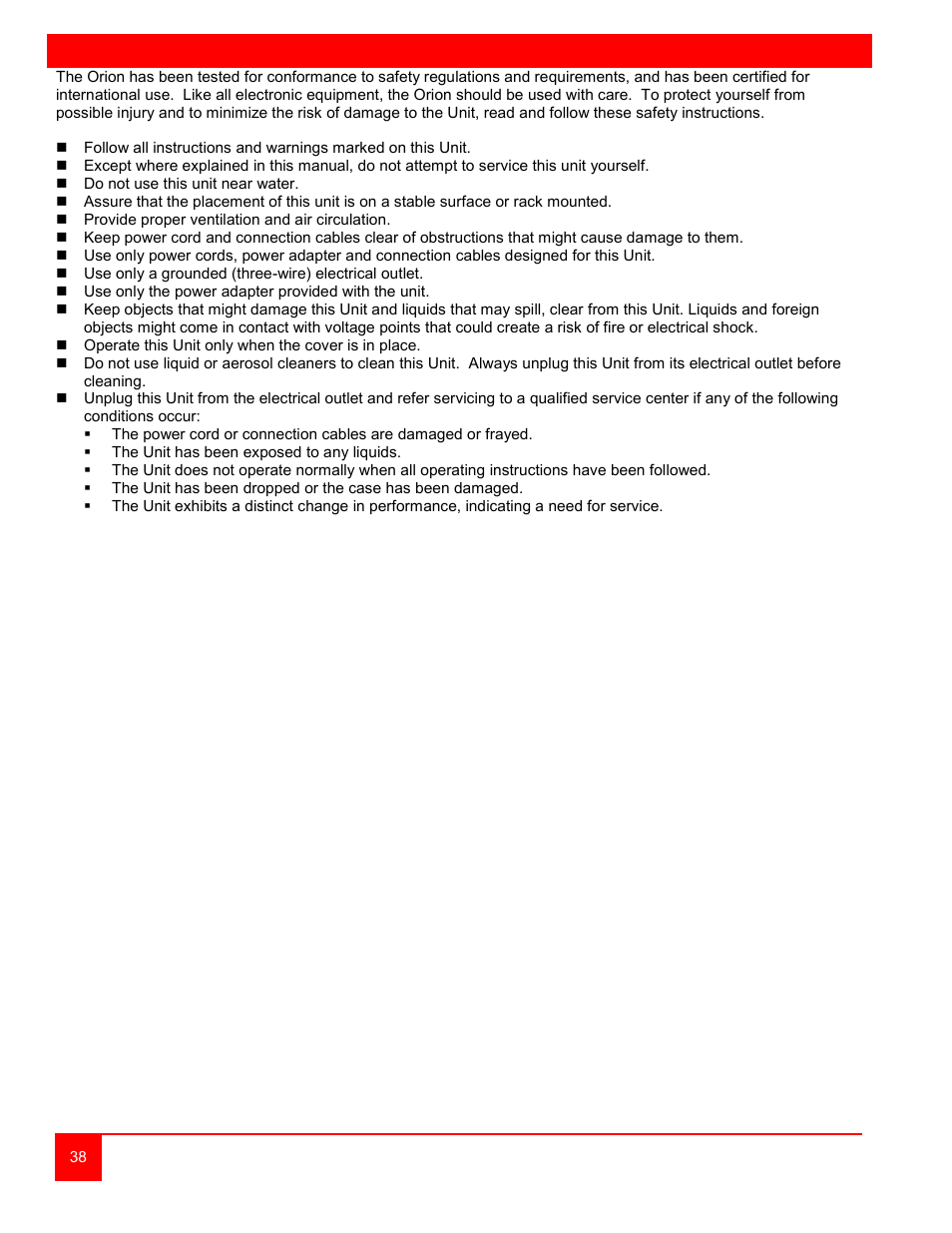 Safety | Rose Electronics Orion User Manual | Page 44 / 60