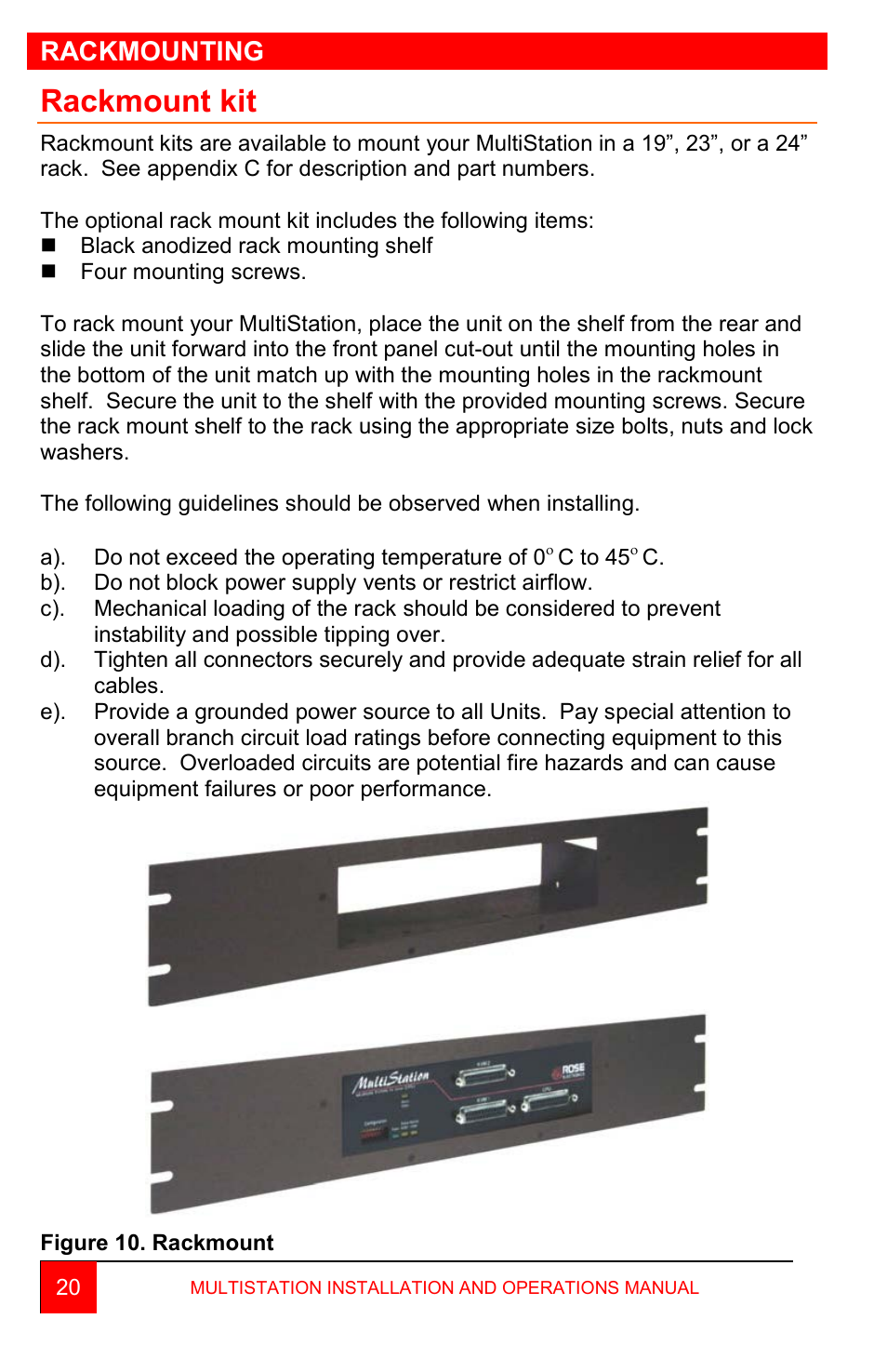 Rackmount kit, Rackmounting | Rose Electronics MultiStation User Manual | Page 26 / 36