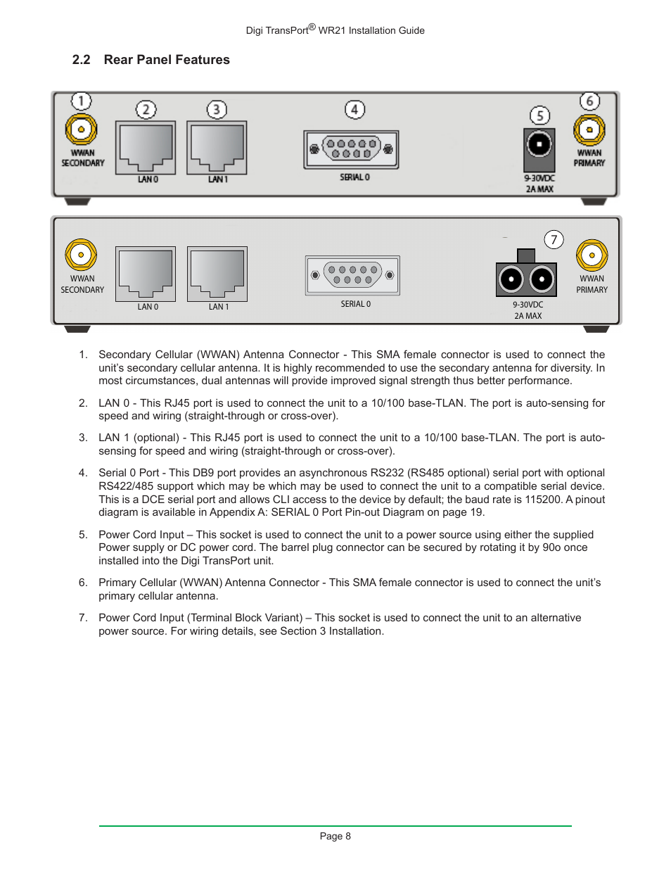 2 rear panel features | Digi W R 2 1 User Manual | Page 8 / 24