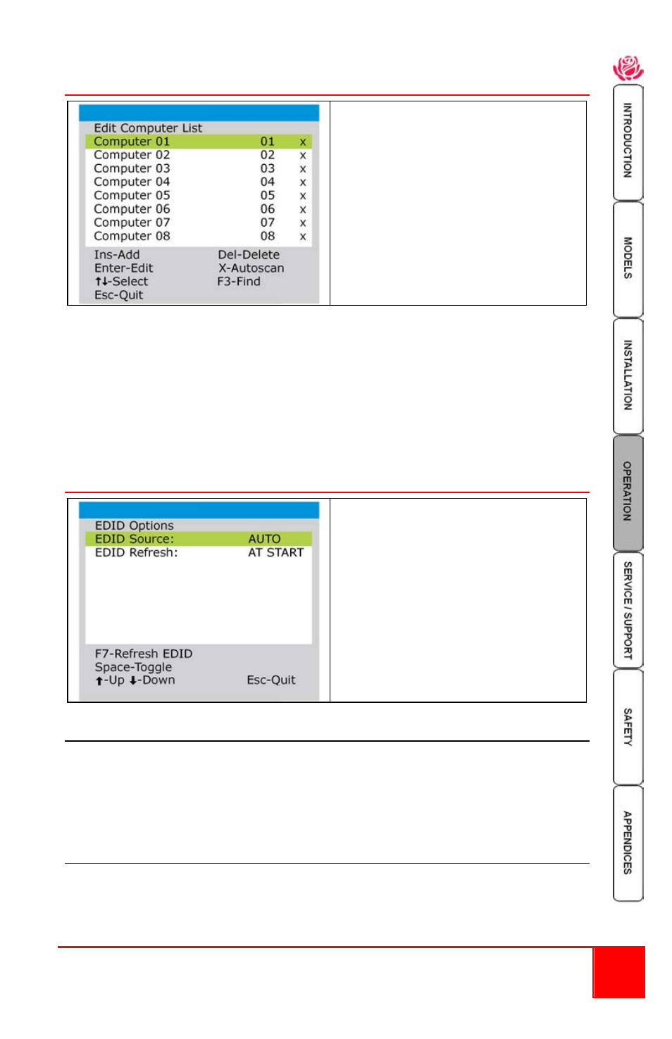 Edit computer list, Edid options | Rose Electronics Vista DVI Plus User Manual | Page 19 / 24