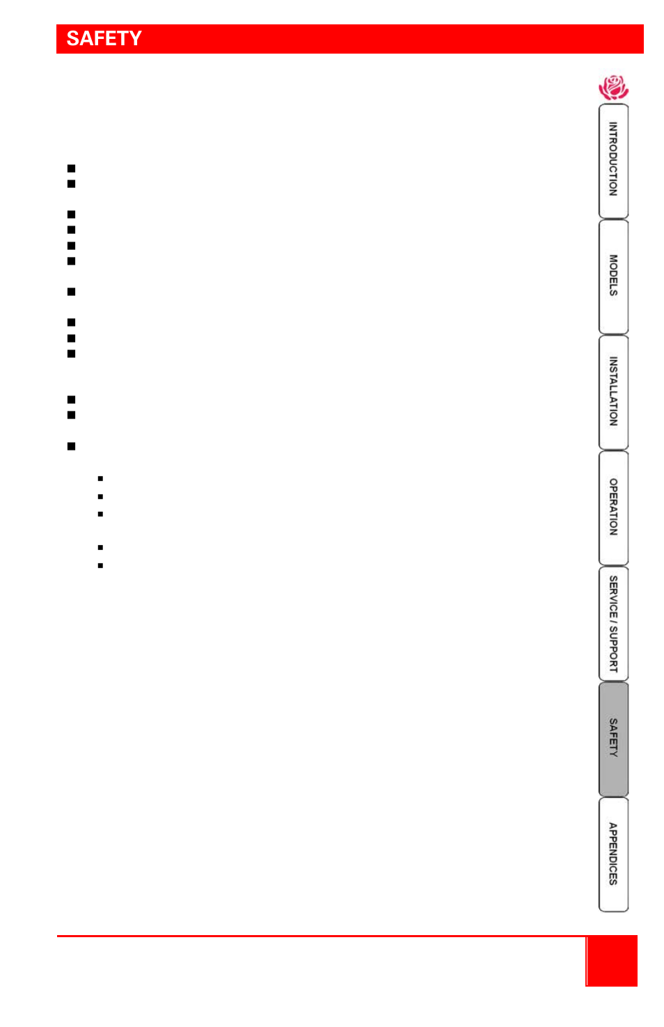 Safety | Rose Electronics Vista DVI Plus User Manual | Page 21 / 24