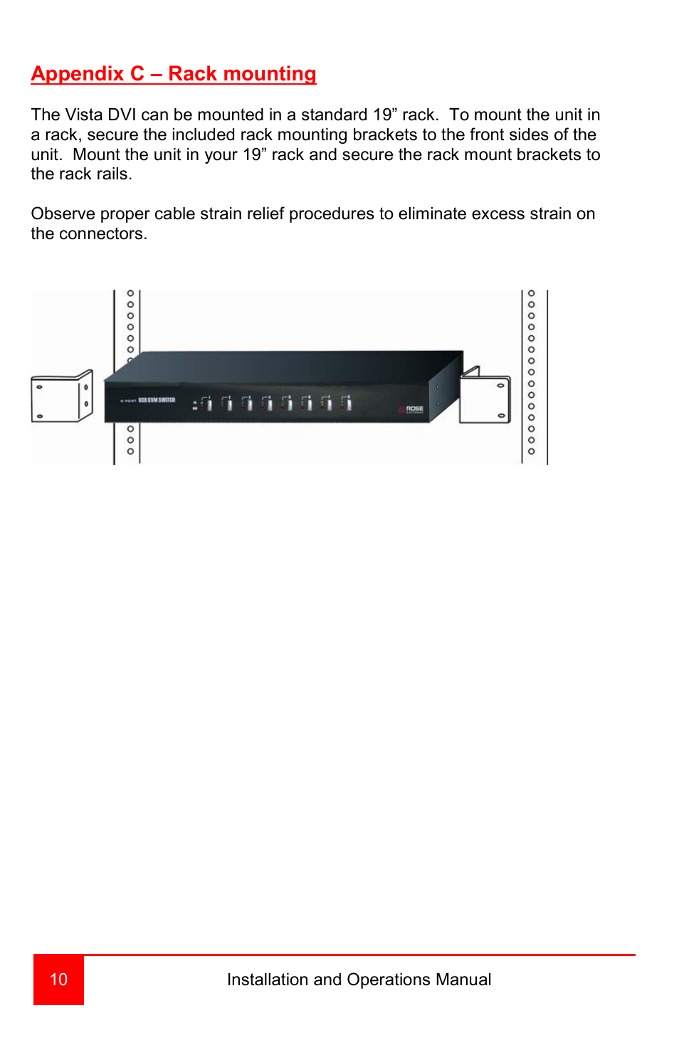 Appendix c – rack mounting | Rose Electronics Vista DVI User Manual | Page 14 / 16