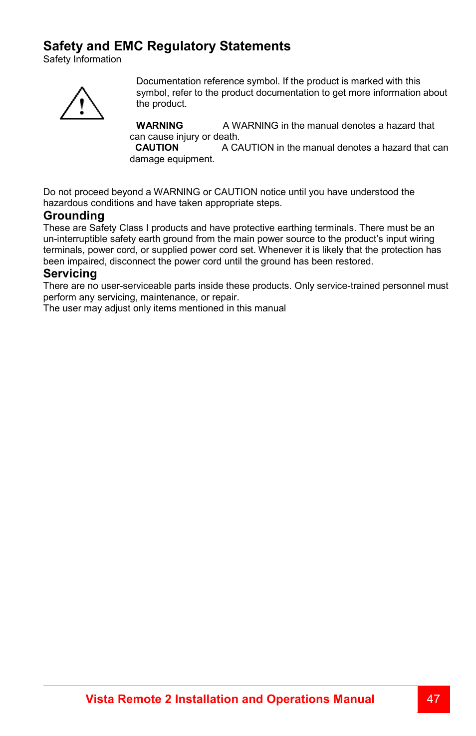 Safety and emc regulatory statements | Rose Electronics Vista Remote 2 User Manual | Page 53 / 72