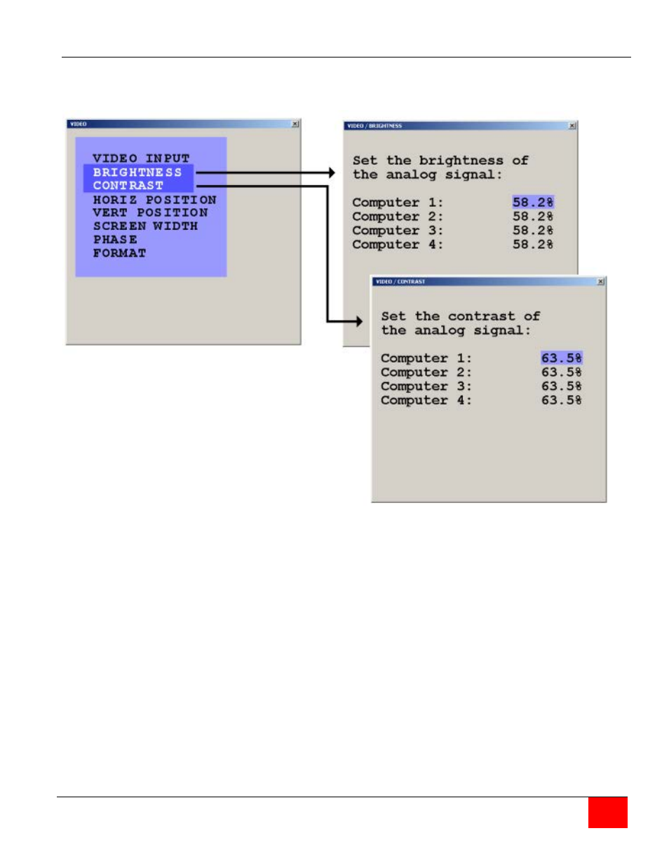 Video / brightness / contrast | Rose Electronics QuadraVista QF User Manual | Page 39 / 64