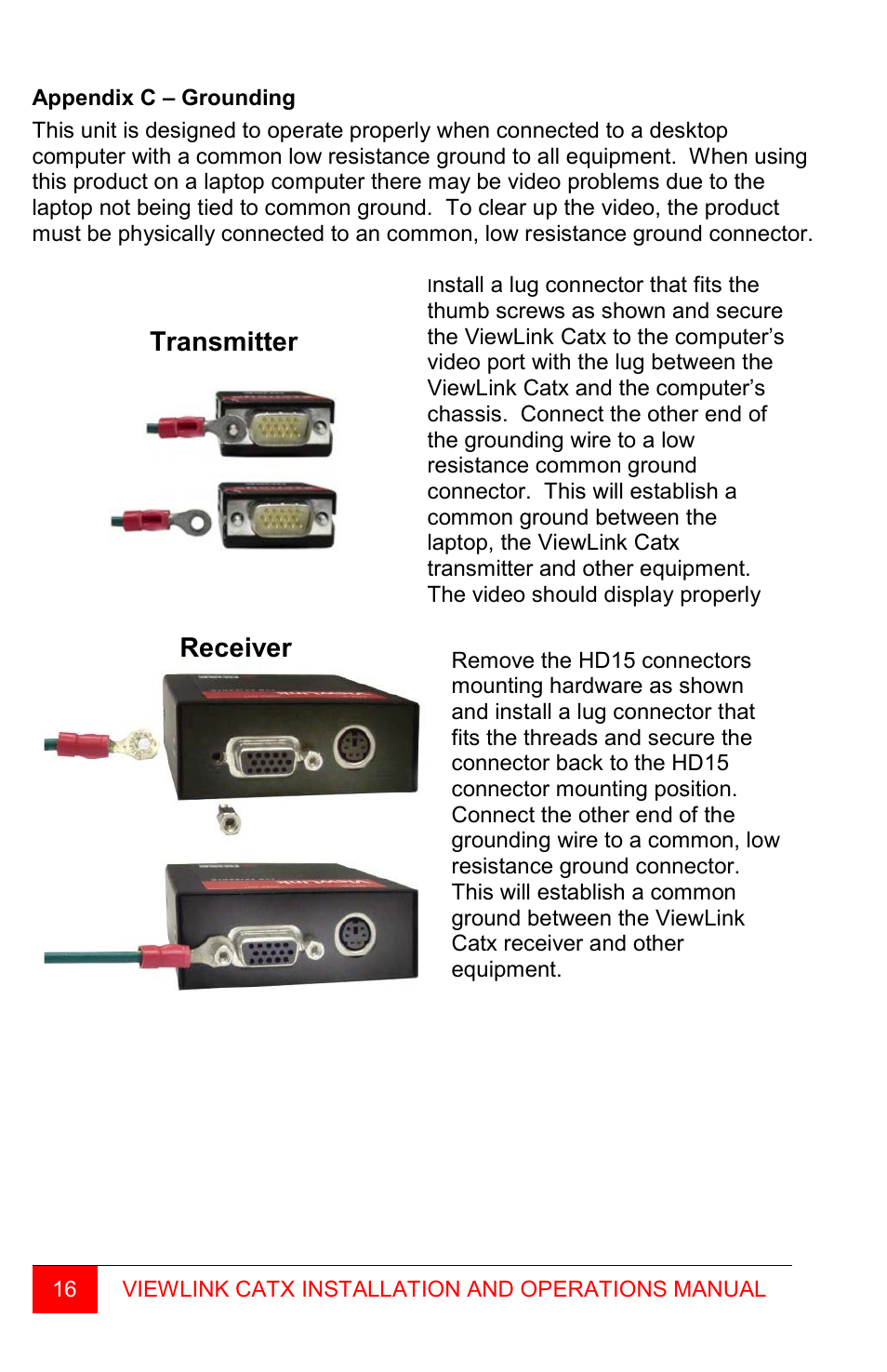 Transmitter, Receiver | Rose Electronics ViewLink CATx User Manual | Page 22 / 24