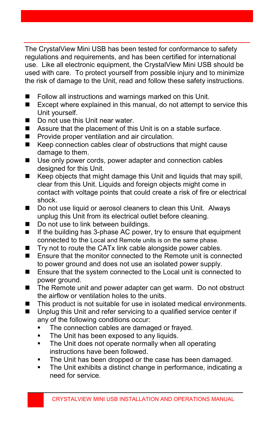 Safety | Rose Electronics CrystalView Mini USB User Manual | Page 20 / 24